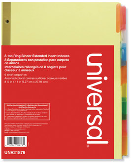 Universal® Deluxe Extended Insertable Tab Indexes 8-Tab, 11 x 8.5, Buff, Assorted Tabs, 6 Sets