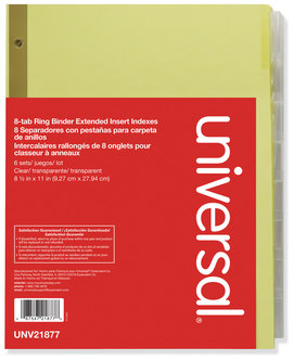 Universal® Deluxe Extended Insertable Tab Indexes 8-Tab, 11 x 8.5, Buff, Clear Tabs, 6 Sets