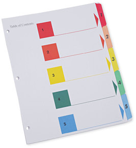 Universal® Deluxe Table of Contents Dividers for Printers 5-Tab, 1 to 5; Of 11 x 8.5, White, 6 Sets
