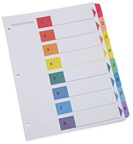 Universal® Deluxe Table of Contents Dividers for Printers 8-Tab, 1 to 8; Of 11 x 8.5, White, 6 Sets