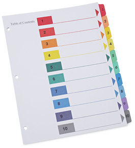 Universal® Deluxe Table of Contents Dividers for Printers 10-Tab, 1 to 10; Of 11 x 8.5, White, 6 Sets