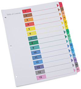 Universal® Deluxe Table of Contents Dividers for Printers 15-Tab, 1 to 15; Of 11 x 8.5, White, 6 Sets