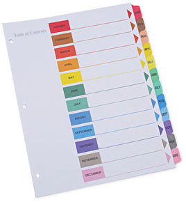 Universal® Deluxe Table of Contents Dividers for Printers 12-Tab, Jan. to Dec., 11 x 8.5, White, 1 Set