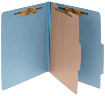 ACCO Pressboard Classification Folders 2" Expansion, 1 Divider, 4 Fasteners, Letter Size, Sky Blue Exterior, 10/Box