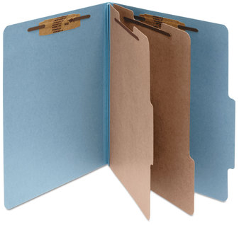 ACCO Pressboard Classification Folders 3" Expansion, 2 Dividers, 6 Fasteners, Letter Size, Sky Blue Exterior, 10/Box