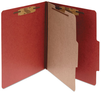 ACCO Pressboard Classification Folders 2" Expansion, 1 Divider, 4 Fasteners, Letter Size, Earth Red Exterior, 10/Box