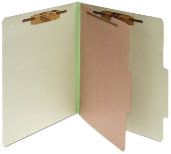 ACCO Pressboard Classification Folders 2" Expansion, 1 Divider, 4 Fasteners, Letter Size, Leaf Green Exterior, 10/Box