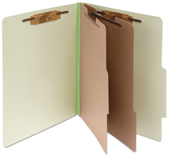 ACCO Pressboard Classification Folders 3" Expansion, 2 Dividers, 6 Fasteners, Letter Size, Leaf Green Exterior, 10/Box