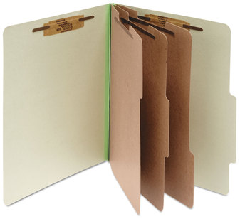 ACCO Pressboard Classification Folders 4" Expansion, 3 Dividers, 8 Fasteners, Letter Size, Leaf Green Exterior, 10/Box