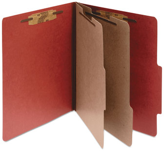 ACCO Pressboard Classification Folders 3" Expansion, 2 Dividers, 6 Fasteners, Legal Size, Earth Red Exterior, 10/Box