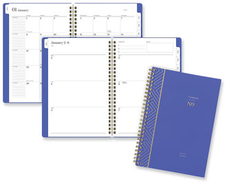 Cambridge® Workstyle Weekly/Monthly Planner Classic Geometric Artwork, 8.5 x 5.5, Blue/Gold Cover, 12-Month (Jan to Dec): 2023