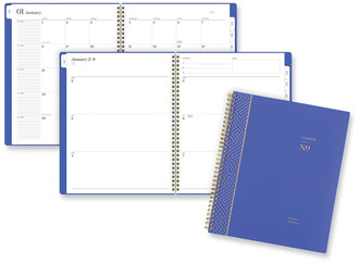 Cambridge® Workstyle Weekly/Monthly Planner Classic Geometric Artwork, 11 x 8.5, Blue/Gold Cover, 12-Month (Jan to Dec): 2023