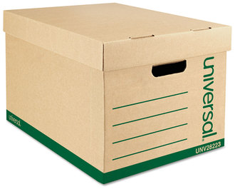 Universal® Recycled Medium-Duty Record Storage Box Letter/Legal Files, 12" x 15" x 10", Kraft/Green, 12/Carton
