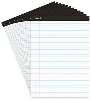 Universal® Premium Ruled Writing Pads with Heavy Duty Back Heavy-Duty Wide/Legal Rule, Black Headband, 50 White 8.5 x 11 Sheets, 12/Pack