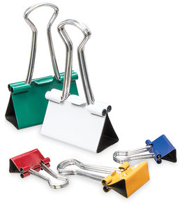 Universal® Binder Clips with Storage Tub, (12) Mini (0.5"), Small (0.75"), (6) Medium (1.25"), Assorted Colors