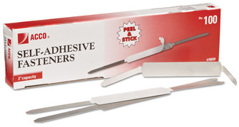 ACCO Self-Adhesive Paper Fasteners Two-Prong Fastener Bases, 2" Capacity, 2.75" Center to Matte Steel, 100/Box