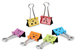 Universal® Emoji Themed Binder Clips with Storage Tub, Medium, Assorted Colors, 42/Pack