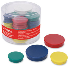 Universal® High-Intensity Assorted Magnets Circles, Colors, 0.75", 1.25" and 1.5" Diameters, 30/Pack