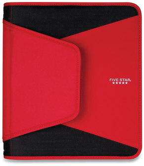Five Star® Tech® Zipper Binder 3 Rings, 1.5" Capacity, 11 x 8.5, Red/Black Accents