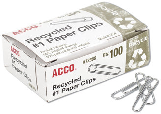 ACCO Paper Clips Recycled #1, Smooth, Silver, 100 Clips/Box, 10 Boxes/Pack