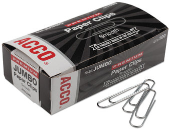 ACCO Paper Clips Premium Heavy-Gauge Wire Jumbo, Smooth, Silver, 100 Clips/Box, 10 Boxes/Pack