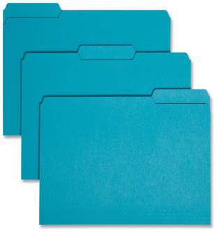 Smead™ Interior File Folders 1/3-Cut Tabs: Assorted, Letter Size, 0.75" Expansion, Teal, 100/Box