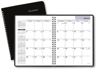 AT-A-GLANCE® DayMinder® Monthly Planner with Notes Column, Ruled Blocks, 8.75 x 7, Black Cover, 12-Month (Jan to Dec): 2024