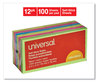 A Picture of product UNV-35612 Universal® Self-Stick Note Pads 3" x Assorted Neon Colors, 100 Sheets/Pad, 12 Pads/Pack