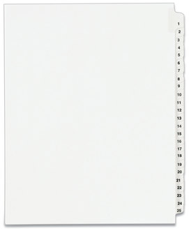 Avery® Preprinted Legal Exhibit Index Tab Dividers with Black and White Tabs Side Style, 25-Tab, 1 to 25, 11 x 8.5, Set, (1330)