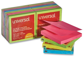Universal® Fan-Folded Self-Stick Pop-Up Note Pads 3" x Assorted Neon Colors, 100 Sheets/Pad, 12 Pads/Pack