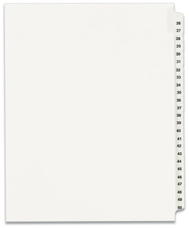 Avery® Preprinted Legal Exhibit Index Tab Dividers with Black and White Tabs Side Style, 25-Tab, 26 to 50, 11 x 8.5, 1 Set, (1331)
