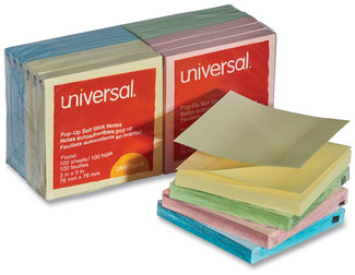 Universal® Fan-Folded Self-Stick Pop-Up Note Pads 3" x Assorted Pastel Colors, 100 Sheets/Pad, 12 Pads/Pack