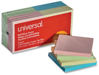 Universal® Self-Stick Note Pads 3" x Assorted Pastel Colors, 100 Sheets/Pad, 12 Pads/Pack