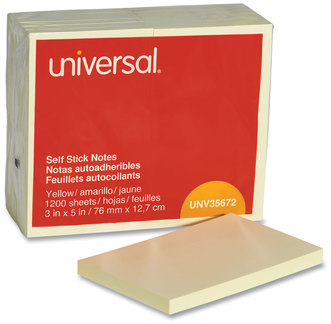 Universal® Self-Stick Note Pads 3" x 5", Yellow, 100 Sheets/Pad, 12 Pads/Pack