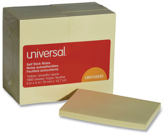 Universal® Self-Stick Note Pads Pad Value Pack, 3" x 5", Yellow, 100 Sheets/Pad, 18 Pads/Pack