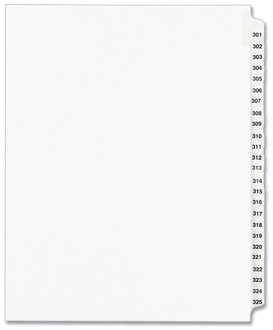 Avery® Preprinted Style Legal Dividers Exhibit Side Tab Index 25-Tab, 301 to 325, 11 x 8.5, White, 1 Set, (1342)