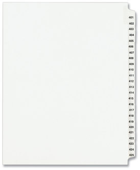 Avery® Preprinted Style Legal Dividers Exhibit Side Tab Index 25-Tab, 401 to 425, 11 x 8.5, White, 1 Set, (1346)