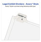 A Picture of product AVE-01371 Avery® Legal Index Divider, Exhibit Alpha Letter, Style Avery-Style Preprinted Side Tab 26-Tab, A, 11 x 8.5, White, 25/Pack, (1371)