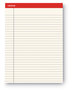 A Picture of product UNV-35882 Universal® Colored Perforated Ruled Writing Pads Letter Size Pad (8.5 x 11.75), Wide/Legal Rule, 50 Ivory 8.5 11 Sheets, Dozen