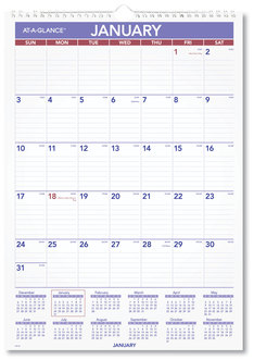AT-A-GLANCE® Monthly Wall Calendar with Ruled Daily Blocks 12 x 17, White Sheets, 12-Month (Jan to Dec): 2024