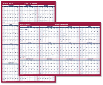 AT-A-GLANCE® Reversible Vertical/Horizontal Wet-Erase Yearly Wall Planner Erasable 24 x 36, White/Blue/Red Sheets, 12-Month (Jan to Dec): 2024