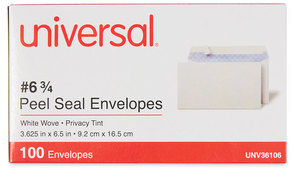 Universal® Peel Seal Strip Business Envelope Security Tint #6 3/4, Square Flap, Self-Adhesive Closure, 3.63 x 6.5, White, 100/Box