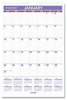 AT-A-GLANCE® Monthly Wall Calendar with Ruled Daily Blocks 15.5 x 22.75, White Sheets, 12-Month (Jan to Dec): 2024