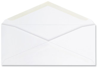 Universal® Business Envelope Open-Side #10, Commercial Flap, Gummed Closure, 4.25 x 9.63, White, 125/Box