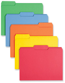 Smead™ Colored File Folders 1/3-Cut Tabs: Assorted, Letter Size, 0.75" Expansion, Assorted: Blue/Green/Orange/Red/Yellow, 100/Box