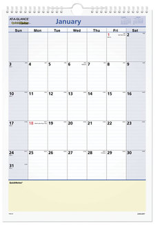 AT-A-GLANCE® QuickNotes® Wall Calendar 12 x 17, White/Blue/Yellow Sheets, 12-Month (Jan to Dec): 2024