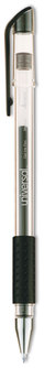 Universal™ Comfort Grip® Gel Stick Roller Ball Pen Medium 0.7 mm, Black Ink, Clear/Black Barrel, Dozen