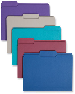 Smead™ Colored File Folders 1/3-Cut Tabs: Assorted, Letter Size, 0.75" Expansion, Assorted: Gray/Maroon/Navy/Purple/Teal, 100/Box