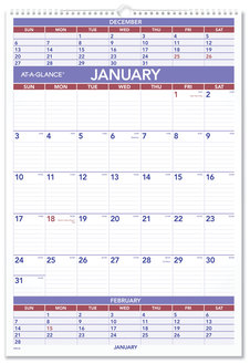 AT-A-GLANCE® Three-Month Wall Calendar 15.5 x 22.75, White Sheets, 12-Month (Jan to Dec): 2024