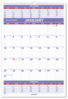 AT-A-GLANCE® Three-Month Wall Calendar 15.5 x 22.75, White Sheets, 12-Month (Jan to Dec): 2025